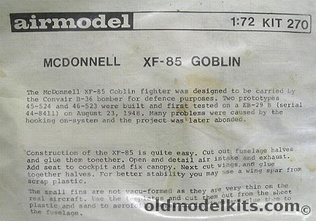 Airmodel 1/72 McDonnell XF-85 Goblin, 270 plastic model kit